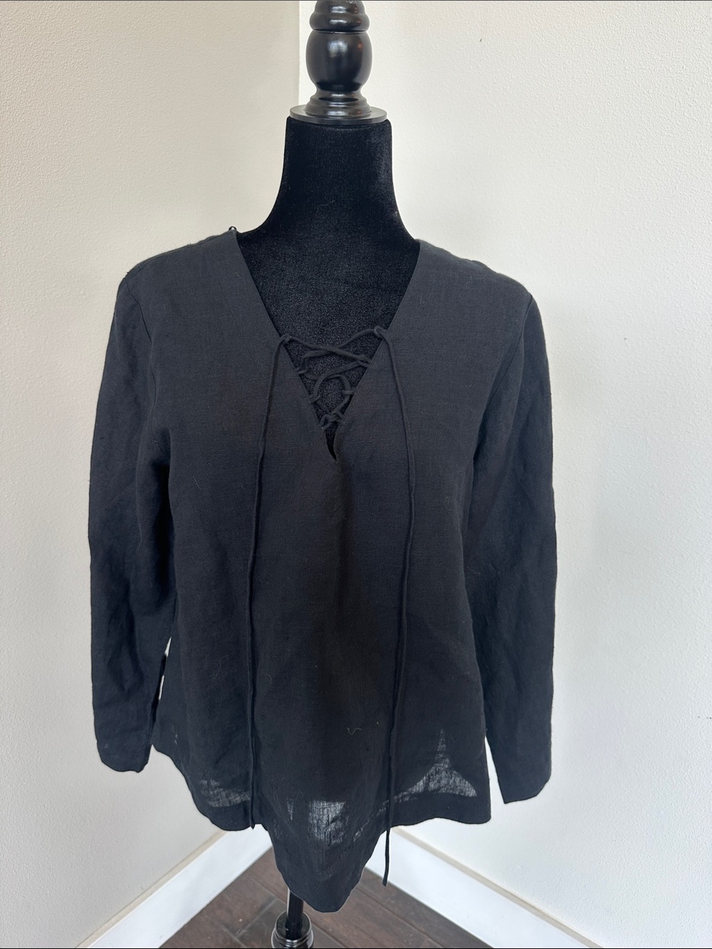 Seafolly Black Lace-Up V-Neck Swim Coverup